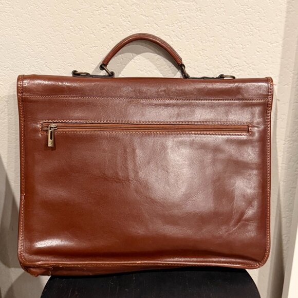 Vera Pelle Brown Italian Leather Briefcase Laptop Messenger Book Bag - Picture 2 of 11